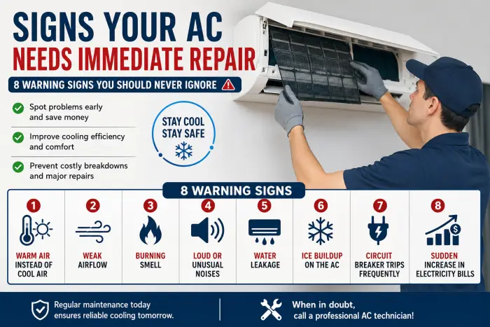 Signs Your AC Needs Immediate Repair: 8 Warning Signs You Should Never Ignore (2026 Guide)